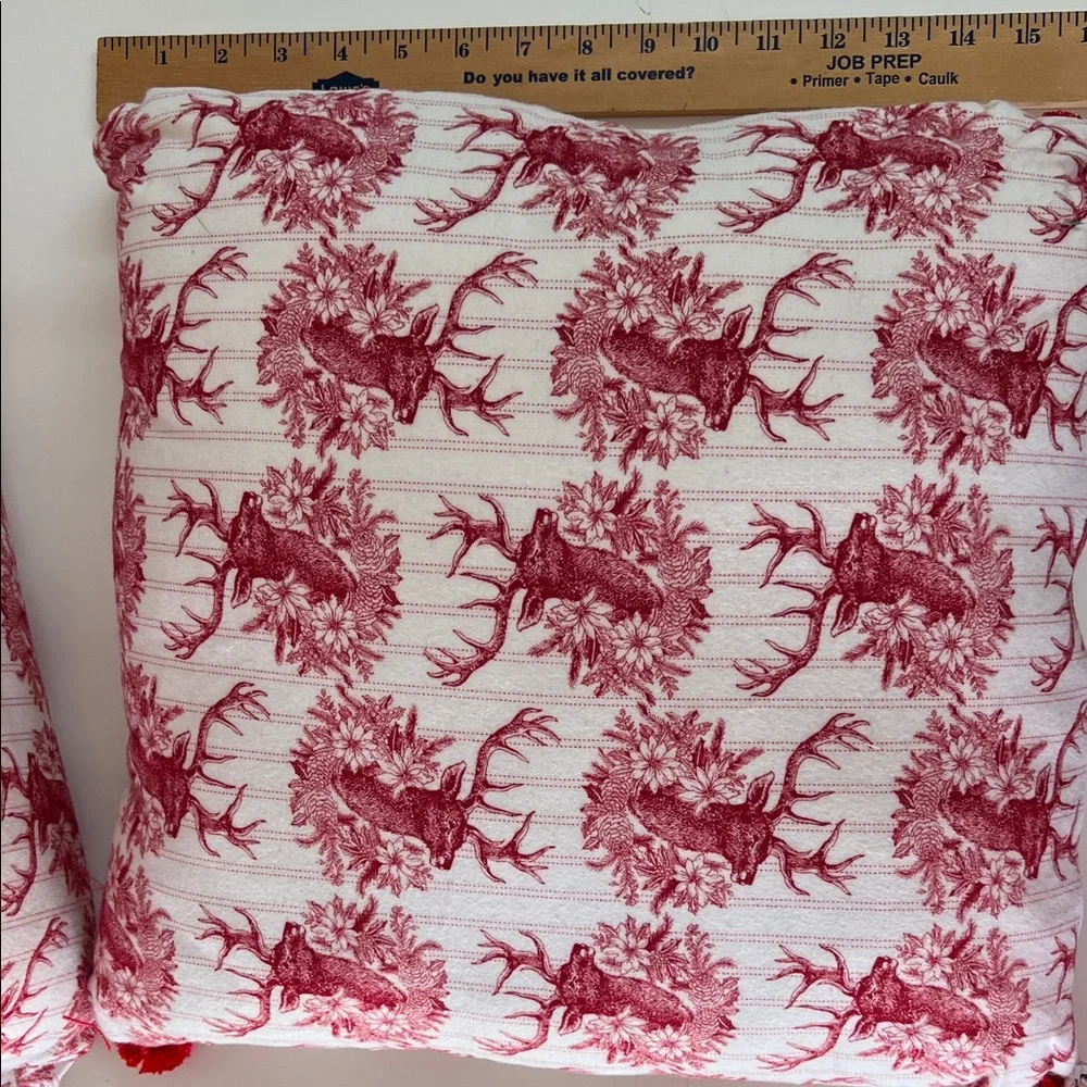 Handcrafted Red Reindeer Holiday Throw Pillow Set